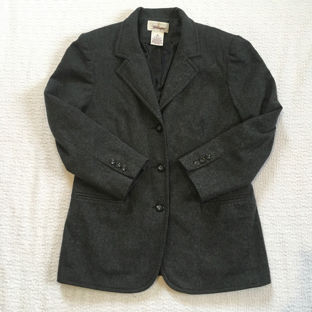 Worthington 8 Petite Wool‎ Blazer Coat Charcoal Gray Button Front Classic Jacket